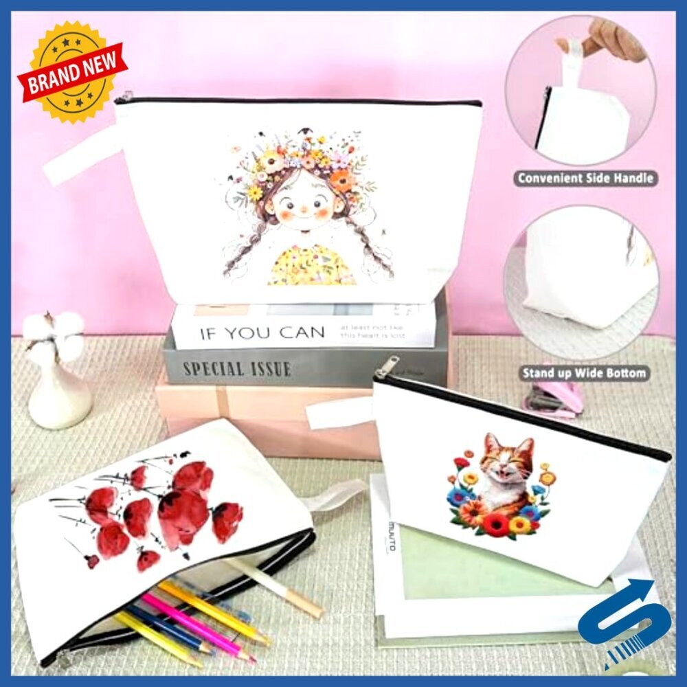Large Canvas Zipper Toiletry Pouch Blank DIY Organization Bag Multi-Purpose - Picture 3 of 6